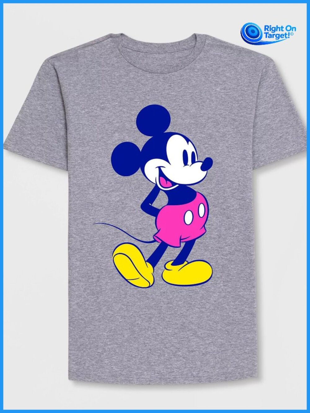 Disney Gray Tee with Blue, Pink & Yellow Mickey Graphic